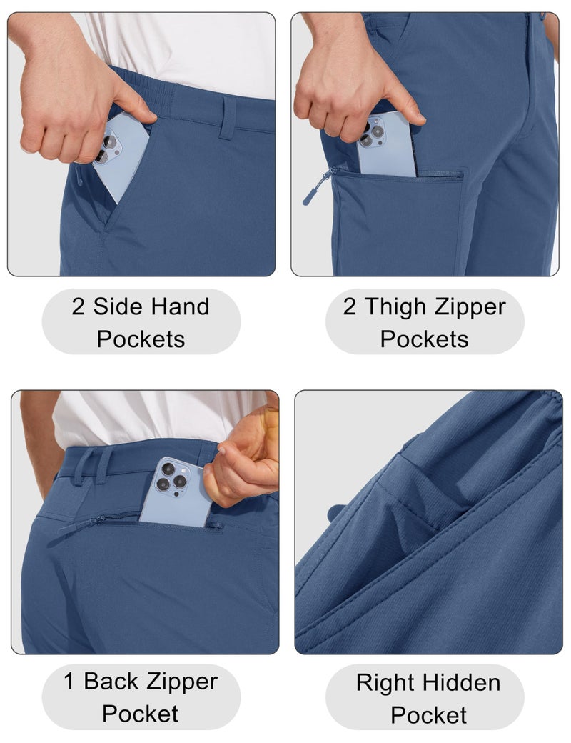 MAGCOMSEN Hiking Pants for Men Stretch Breathable Elastic Waist Work Pants with 6 Pockets Travel Fishing Blue Grey - Image 3